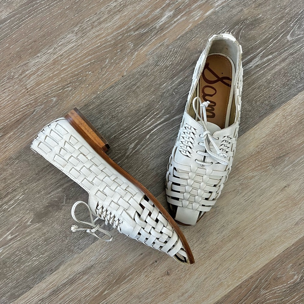 Sam Edelman white woven leather loafers